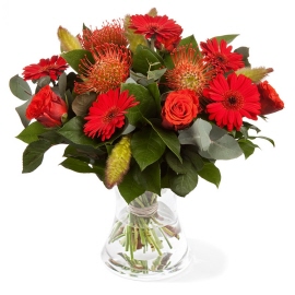 Season red bouquet of mixed flowers